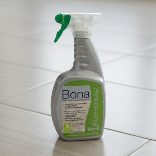 Bona professional floor cleaner bottle on a tiled floor