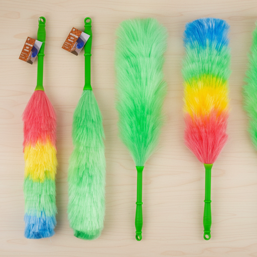 Colorful duster brushes with gradient colors on a beige background