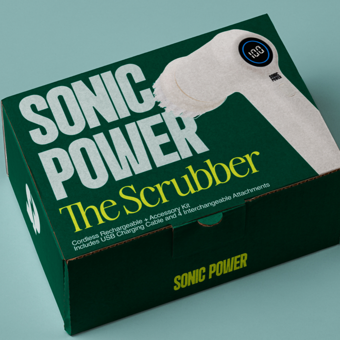 Box of Sonic Power scrubber with green and white design