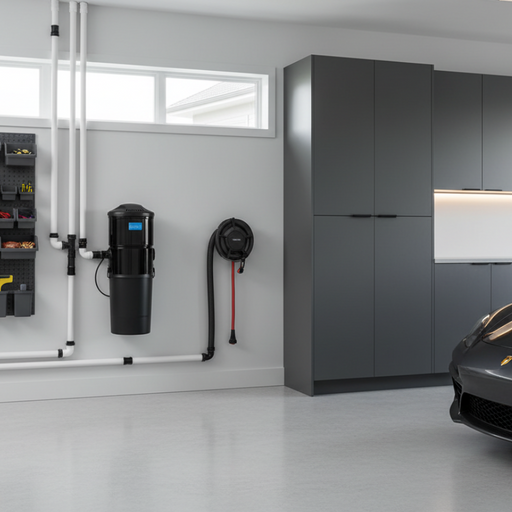 A black Element Central Vacuum DB7000 Power Unit, featuring a cylindrical shape with a bucket on top and a utilitarian design for home vacuuming needs. Capital Vacuum Raleigh Cary NC