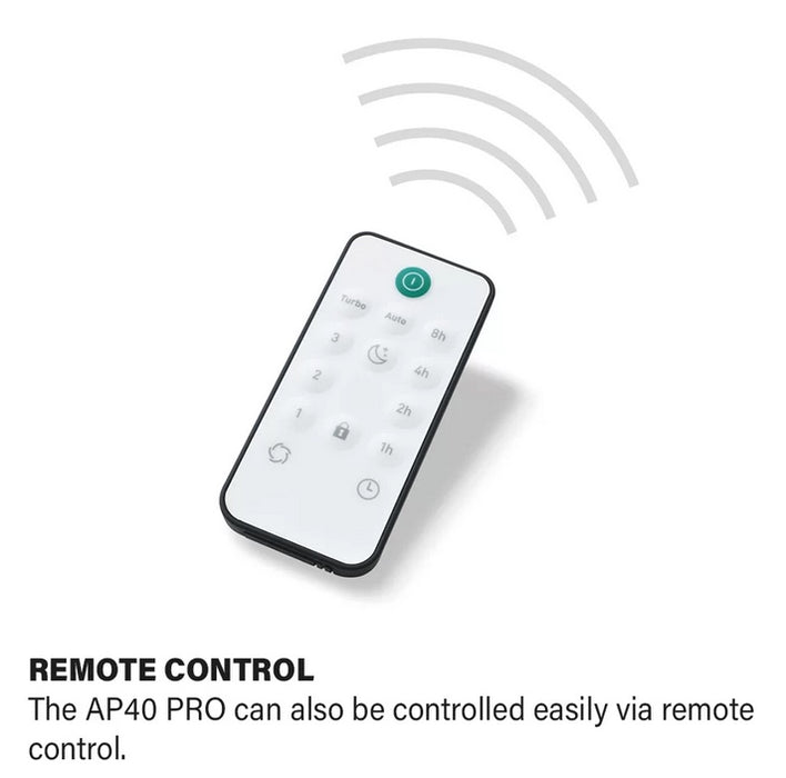 Ideal Remote control with wireless signal icon on a white background. Ideal Air Purifier AP40 Air Cleaner Capital Vacuum Raleigh Cary NC