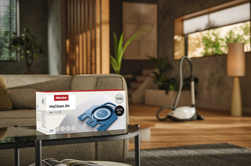 Miele Bags GN HyClean Air Performance Pack in room on table 12911280. Capital Vacuum Raleigh Cary NC