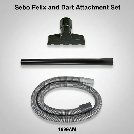 Sebo Vacuum cleaner attachment set with hose, nozzle, and handle on a white background 1999AM Capital Vacuum Raleigh Cary NC