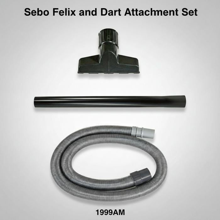 Sebo Vacuum cleaner attachment set with hose, nozzle, and handle on a white background 1999AM Capital Vacuum Raleigh Cary NC