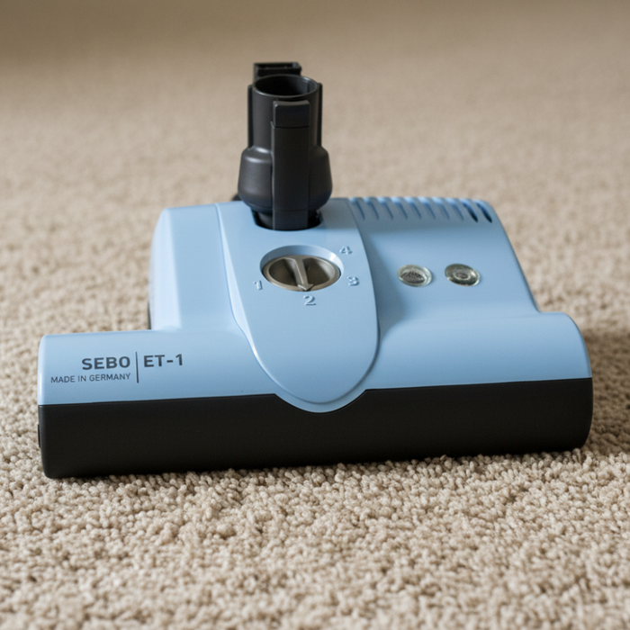 SEBO ET-1 vacuum cleaner head on a carpet. Sebo Vacuum Cleaner Capital Vacuum Raleigh Cary NC