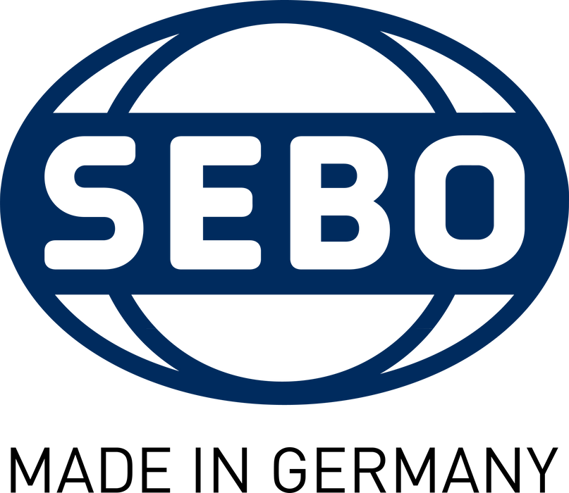 SEBO logo with 'Made in Germany' text on a white background. Sebo Dart Upright Vacuum 9855AM Capital Vacuum Raleigh Cary NC