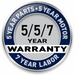 Sebo Warranty badge with 5/5/7 year parts, motor, and labor warranty details.