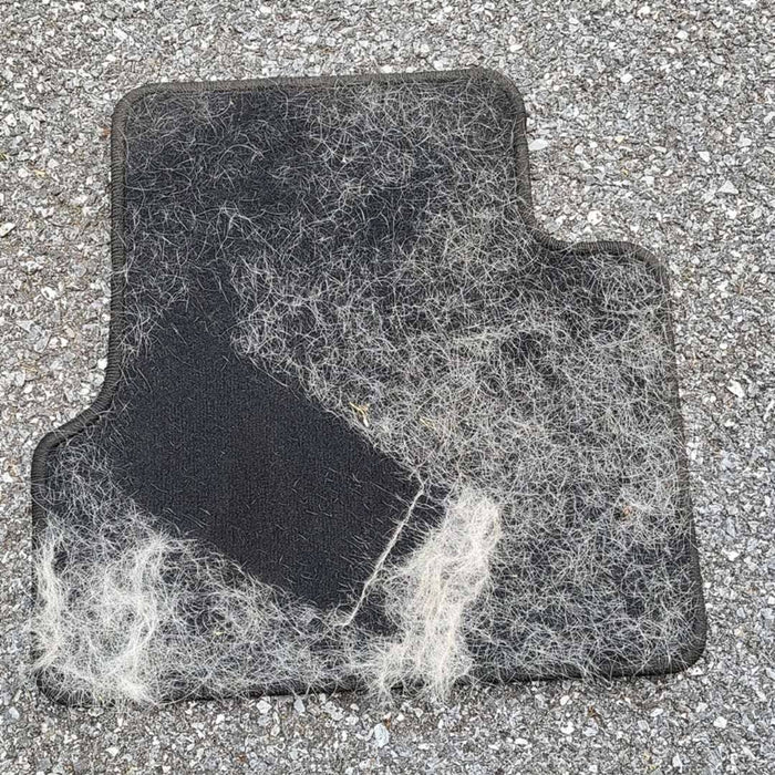 Uproot Clean Pro before and after on automobile carpet mat. Capital Vacuum Raleigh Cary NC