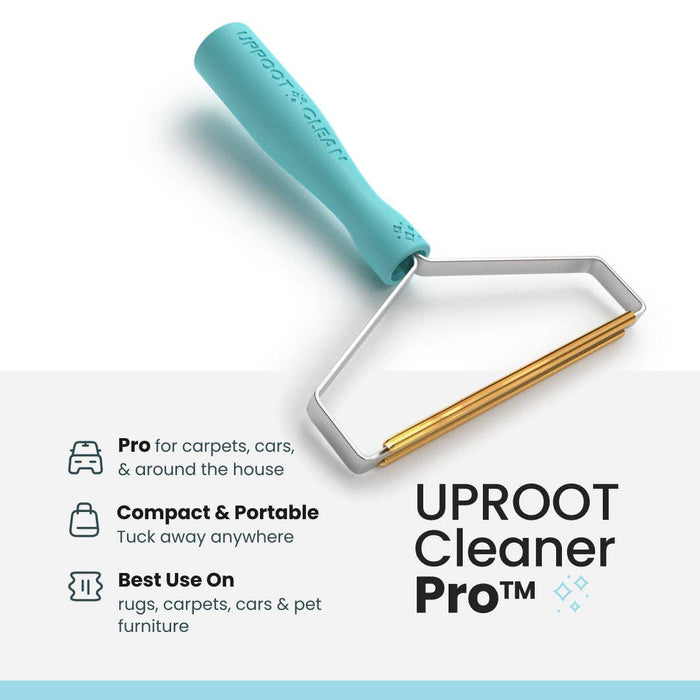Uproot Clean Uproot Cleaner Pro pet hair remover featuring a light blue handle. Capital Vacuum Raleigh Cary NC