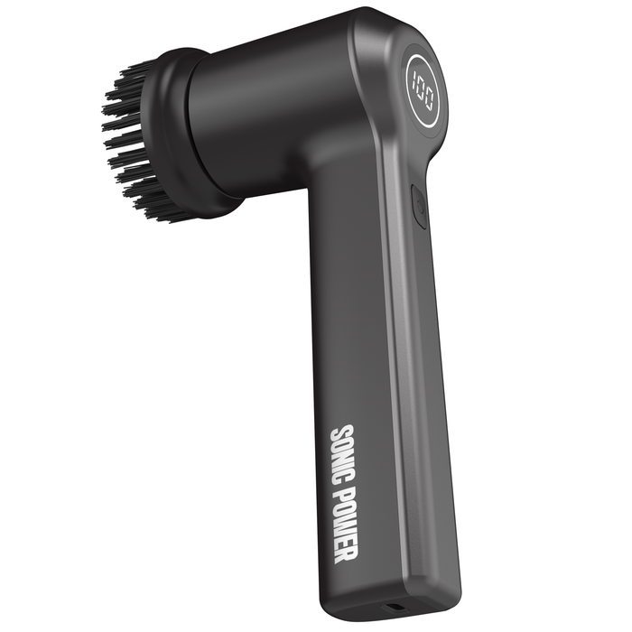 Sonic Power Black handheld cleaning tool with bristle brush head on a white background
