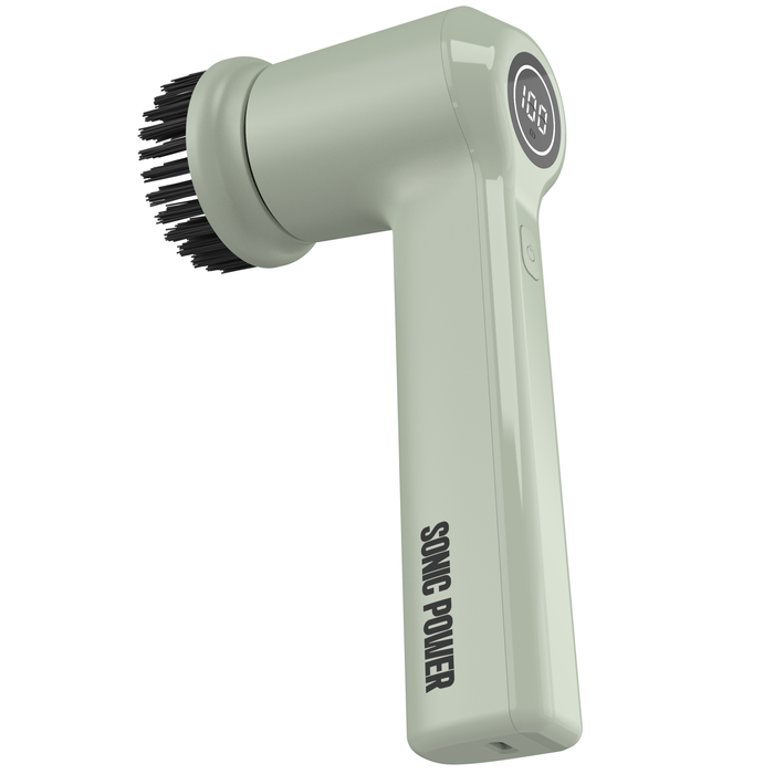 Sonic cleaning brush with bristle head and 'Sonic Power' branding on a white background