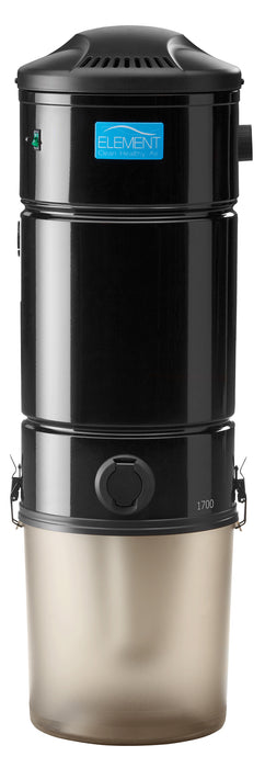 Element Central Vacuum 2300 Power Unit, with a cylindrical shape and a self-cleaning filter door on the side. Capital Vacuum Raleigh Cary NC